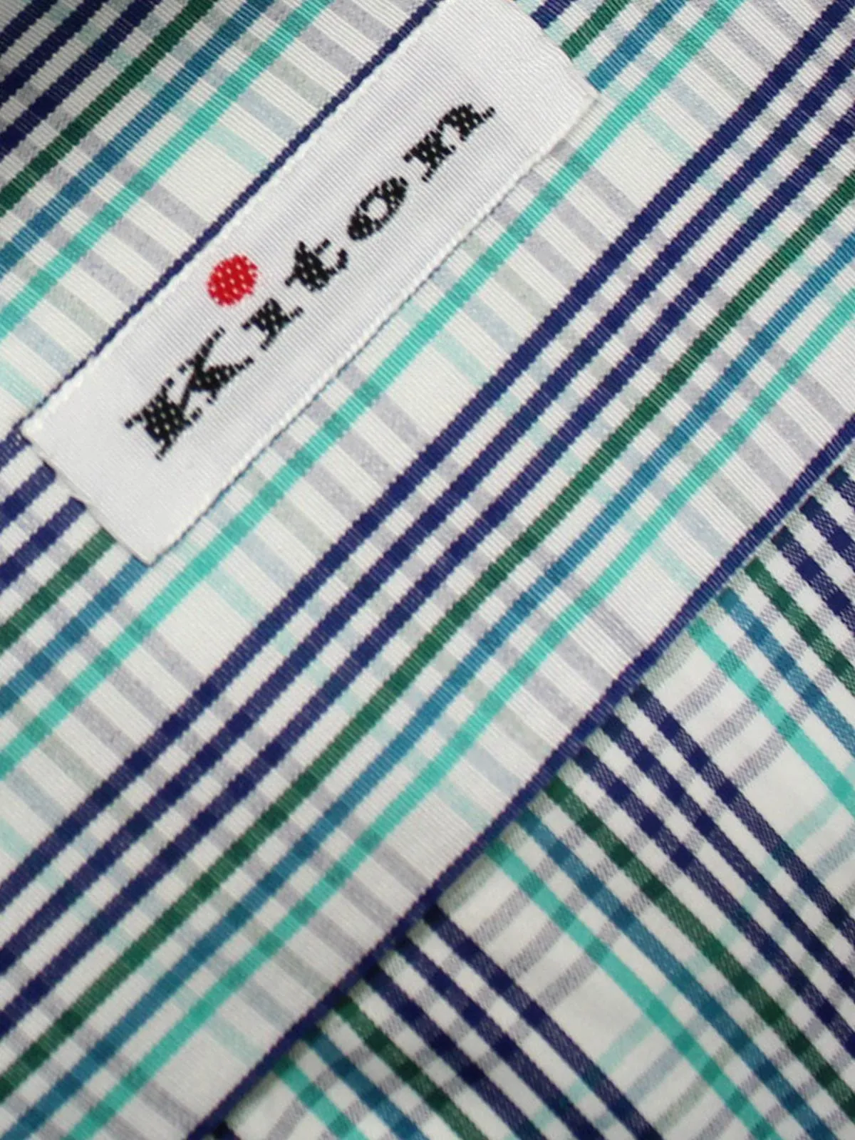 Kiton Shirt White Turquoise Navy Check - Long Sleeve 40 - 15 3/4 BLACK FRIDAY SALE