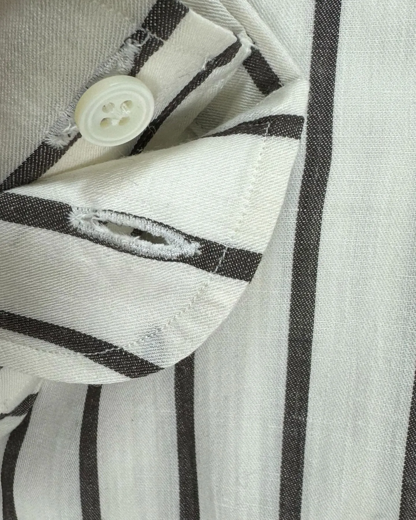 Lardini Dress Shirt White Brown Stripes Design Flax Wool Cotton 42 - 16 1/2 SALE