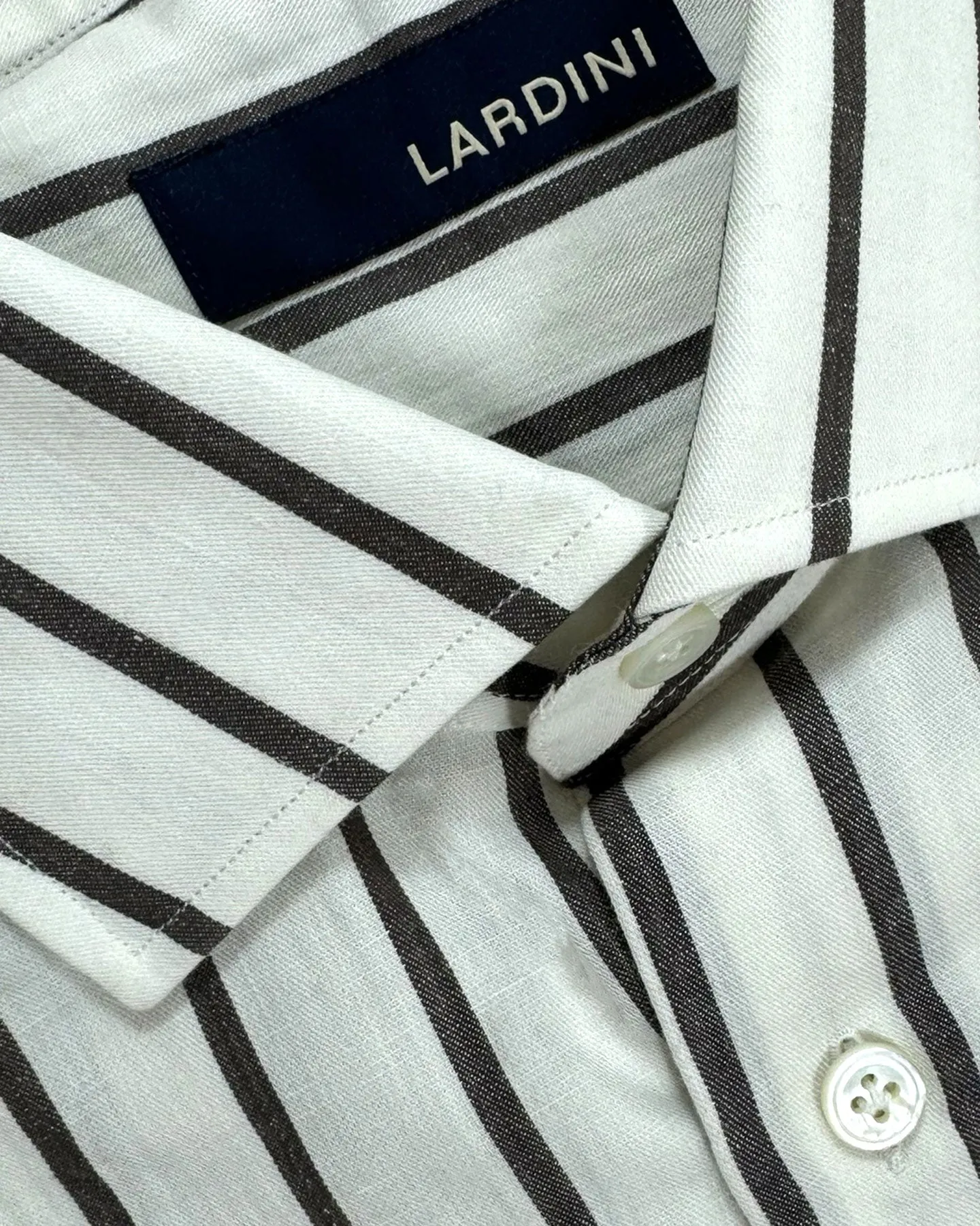 Lardini Dress Shirt White Brown Stripes Design Flax Wool Cotton 42 - 16 1/2 SALE