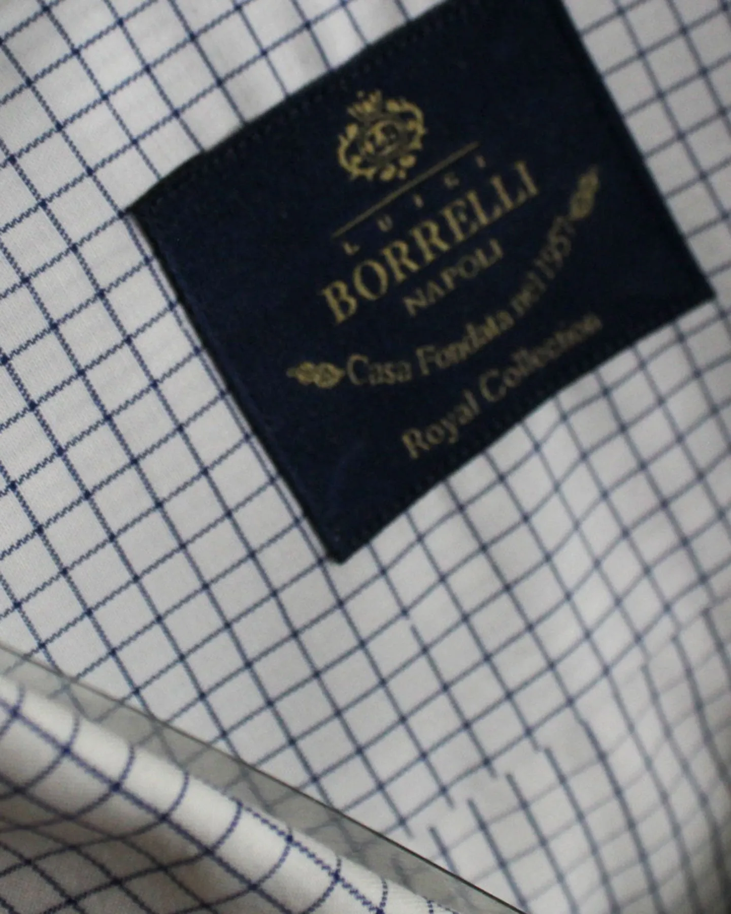 Luigi Borrelli Dress Shirt White Navy Graph Check - Royal Collection 38 - 15