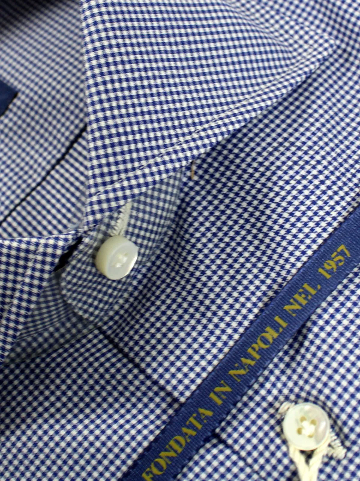 Luigi Borrelli Dress Shirt White Navy Mini Check 38 - 15 Royal Collection SALE