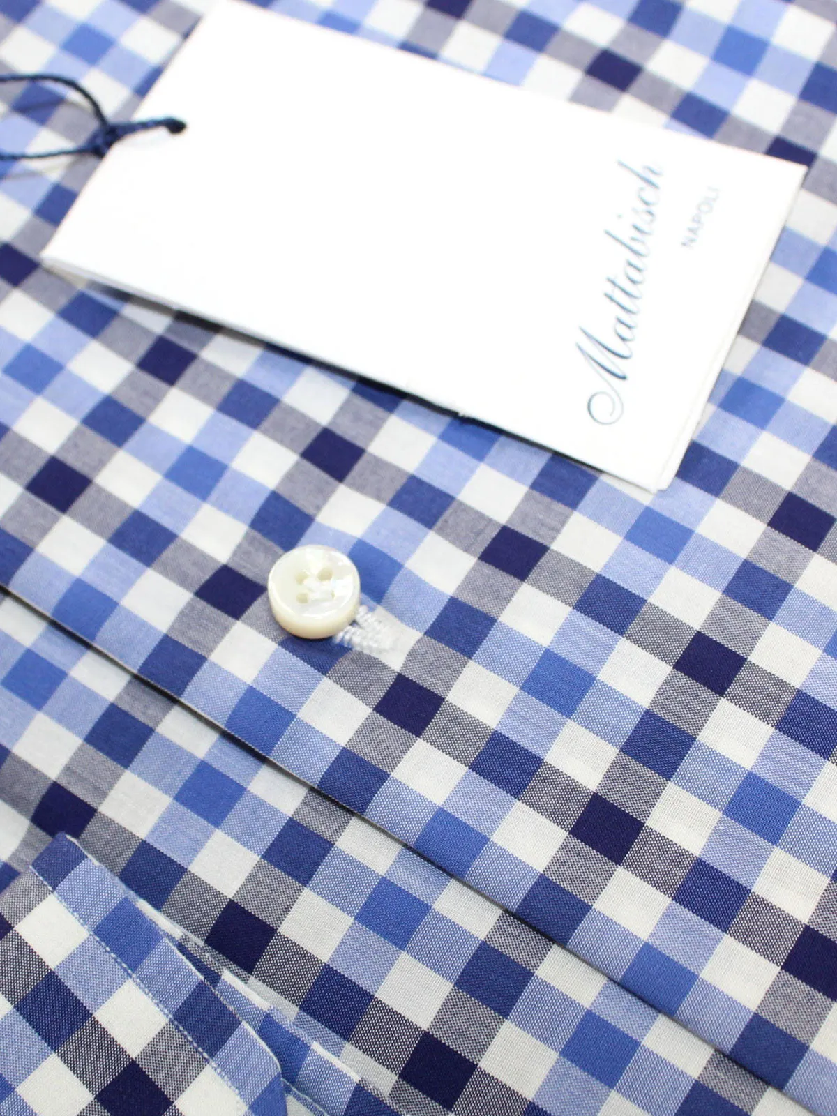 Mattabisch Napoli Shirt Royal Blue White Navy Check 38 - 15 SALE