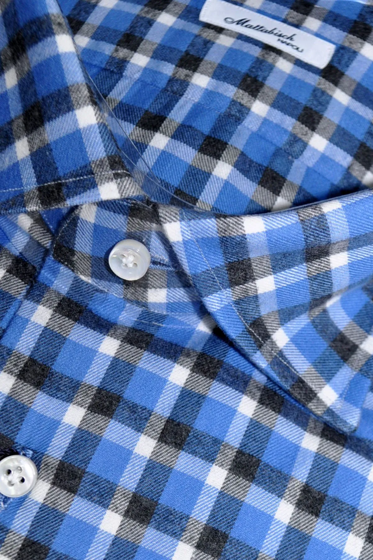 Mattabisch Sport Shirt Blue Gray Plaid Check 41 - 16 REDUCED - SALE