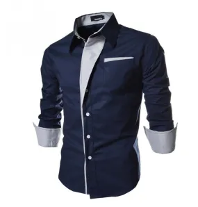 Men's Casual Slim Fit Stripe Lapel Long-Sleeve Shirts