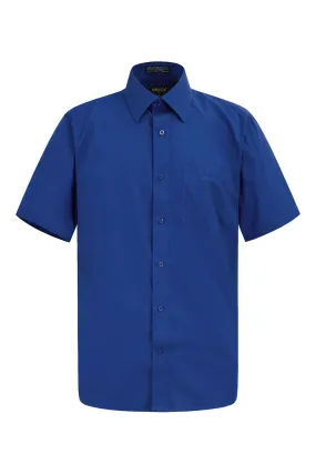 Men's Regular Fit Short Sleeve Solid Color Dress Shirts (Navy)