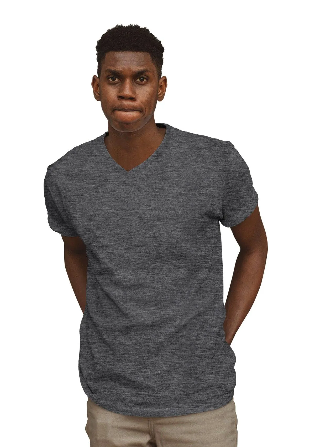 Mens T-Shirts Short Sleeve V-Neck Athletic Gray Heather