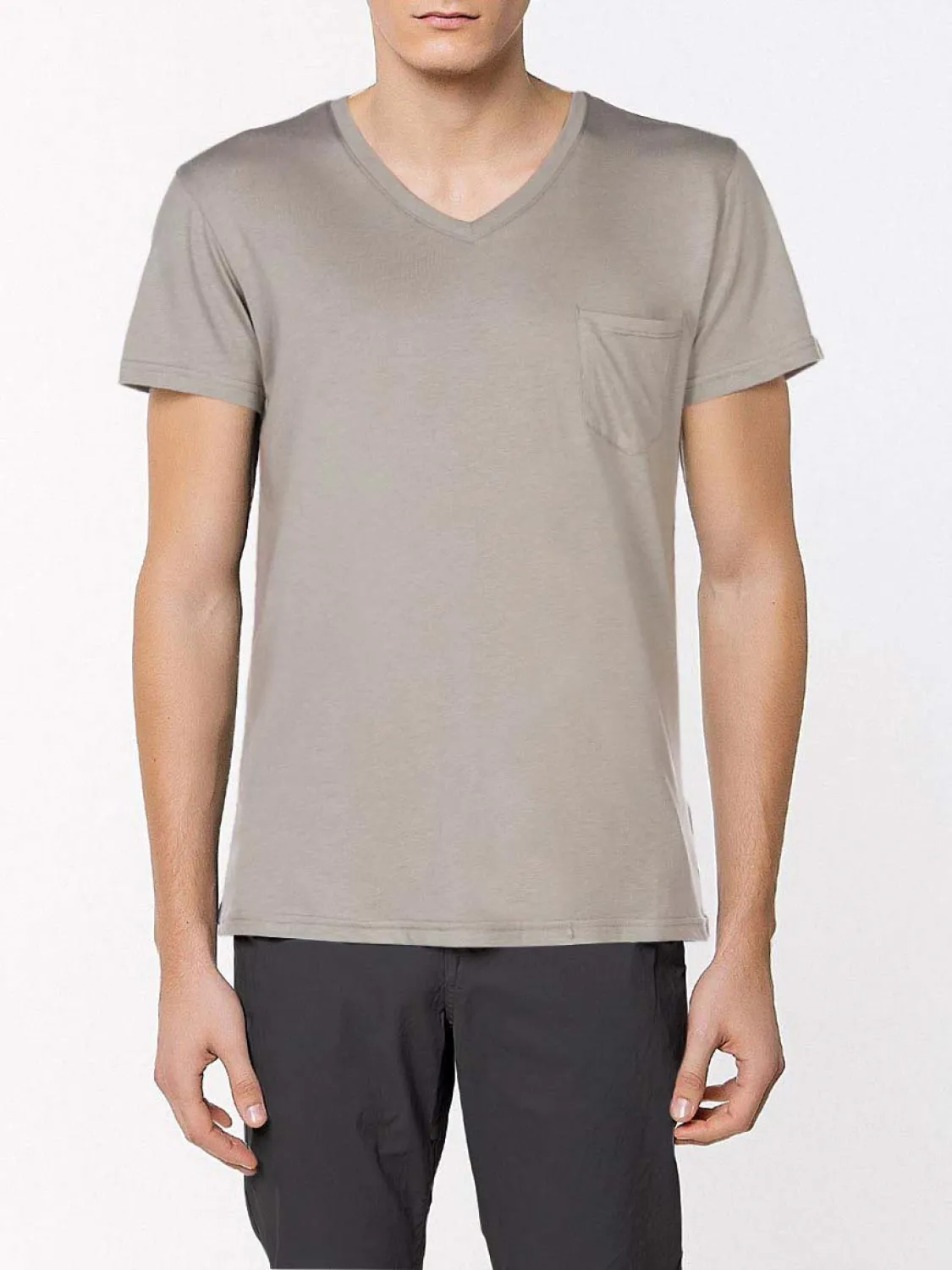 Modal Blend V-neck Pocket T-shirt Grey