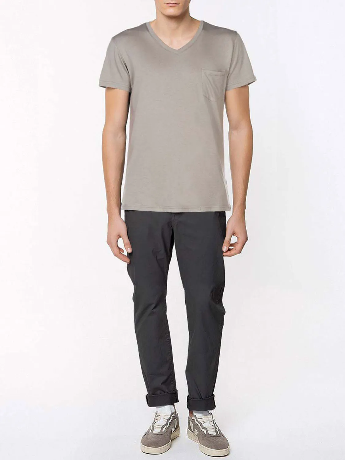 Modal Blend V-neck Pocket T-shirt Grey