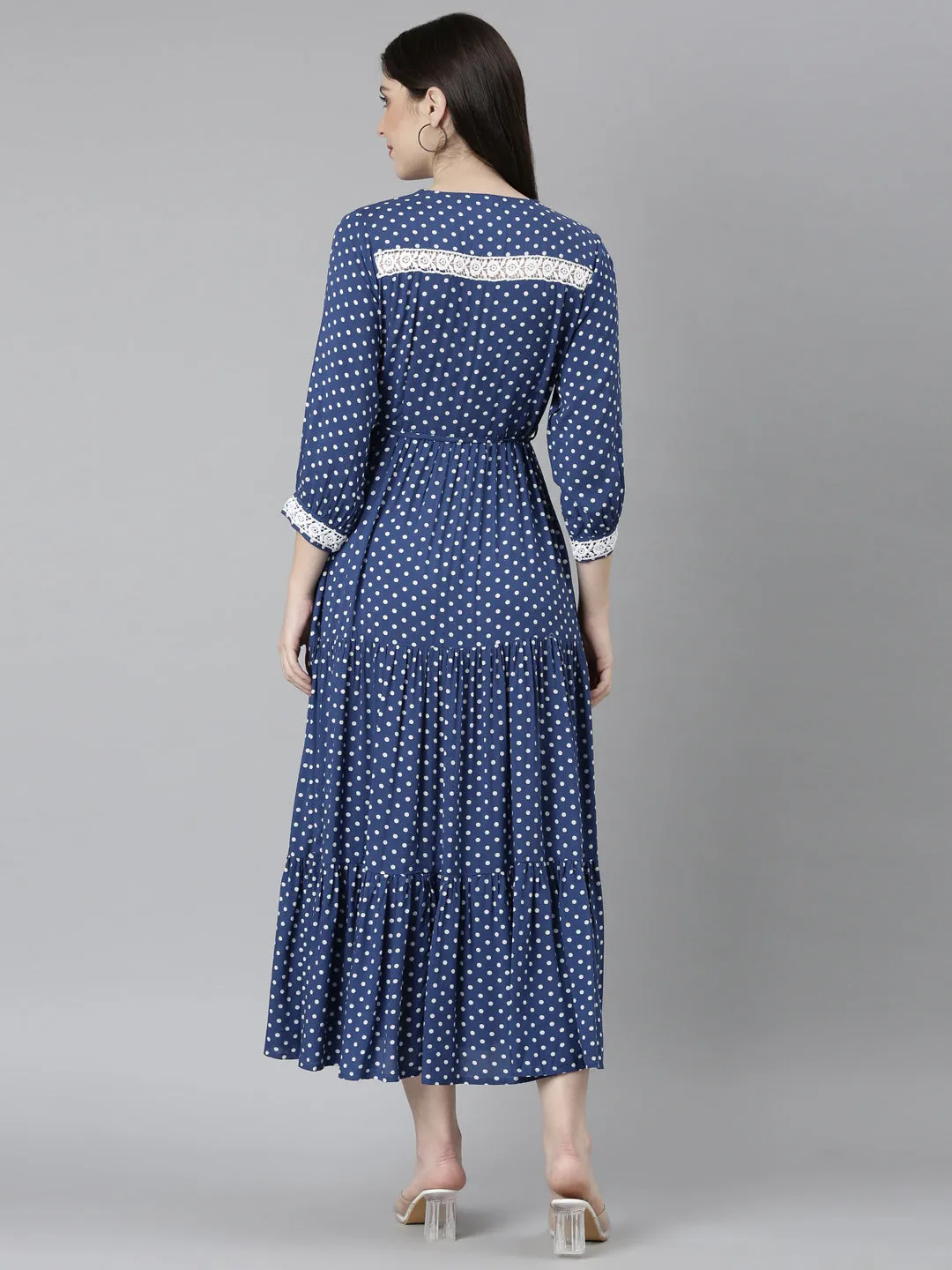 Neeru's Blue Straight Casual Polka Dots Dresses