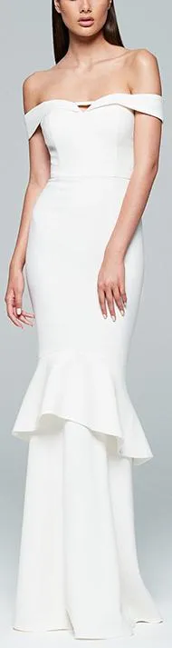 Off-the-Shoulder Fitted Ruffle White Gown