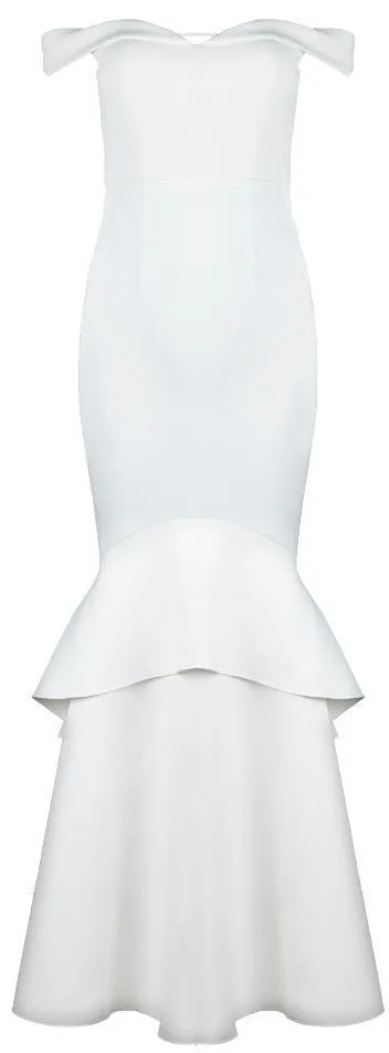 Off-the-Shoulder Fitted Ruffle White Gown