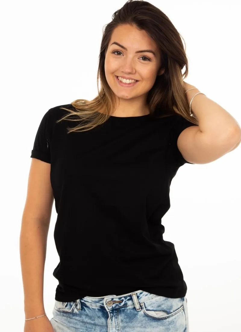 PLAIN BLACK Breastfeeding T-shirt with Zips (Organic Cotton)