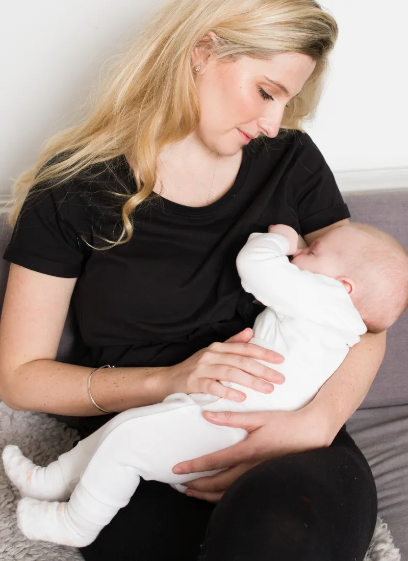 PLAIN BLACK Breastfeeding T-shirt with Zips (Organic Cotton)