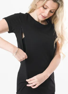 PLAIN BLACK Breastfeeding T-shirt with Zips (Organic Cotton)