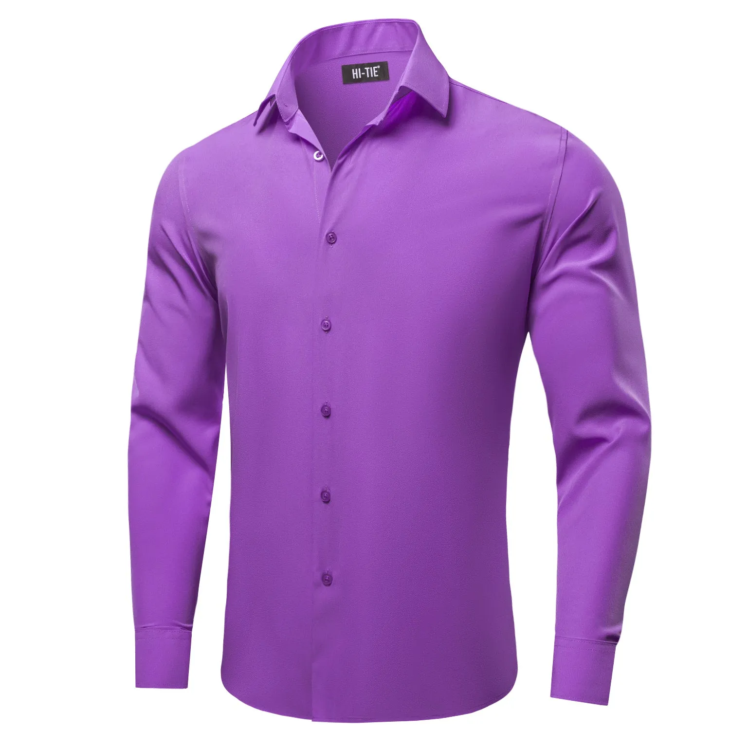 Purple Solid Four-way Stretch Fabric Men's Long Sleeve Shirt