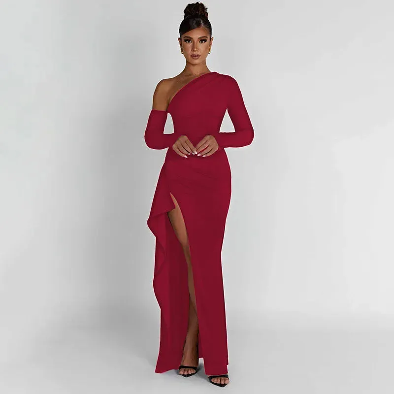 Sleeve Dresses Maxi Long Off Shoulder Women Sexy Club Party Dress