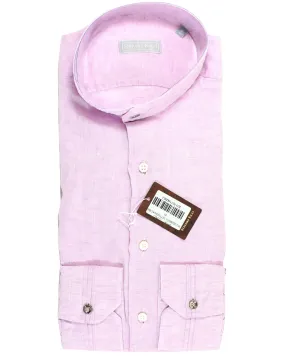 Stefano Ricci Band Collar Shirt Pink Linen 42 - 16 1/2 REDUCED SALE