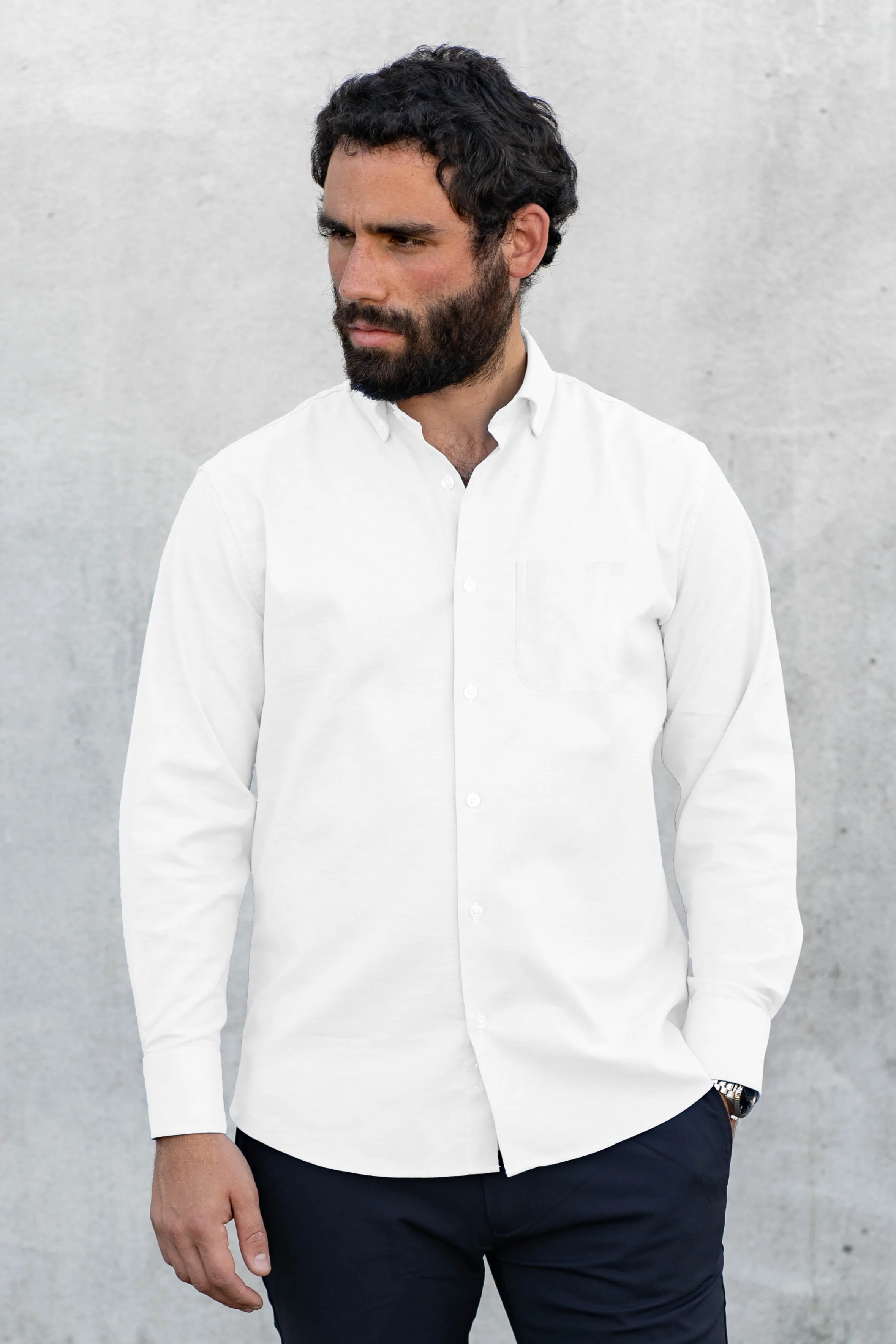 Stretch Oxford Button Down Shirt White