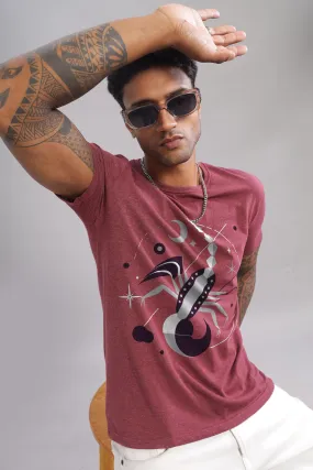 Stylish Scorpio Maroon Half Sleeve Printed Round Neck T-Shirt