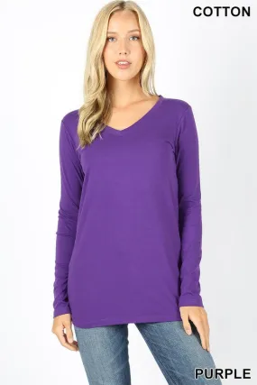 Tri-blend V Neck Solid Longsleeve Tee in Purple