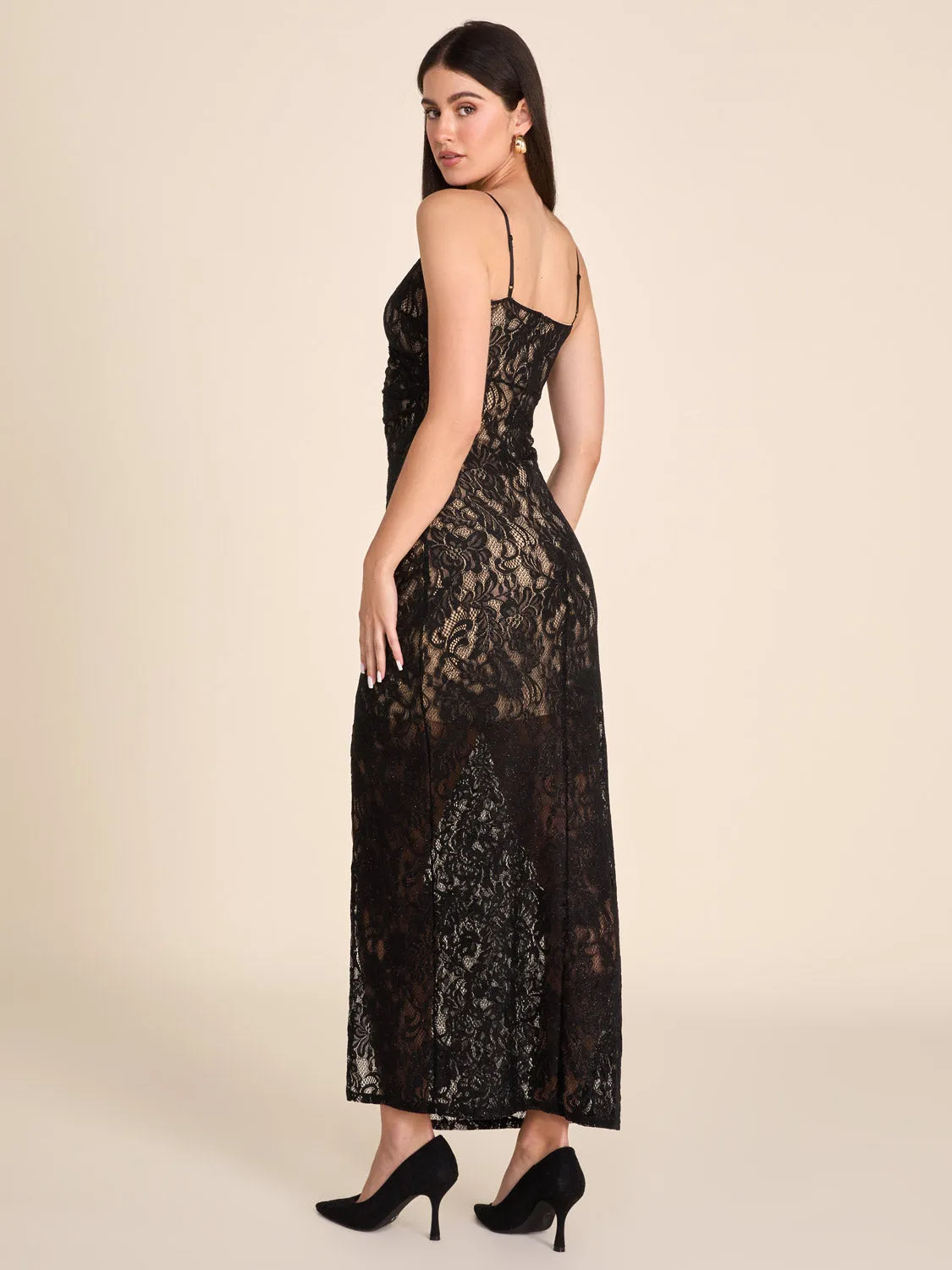 V-Neck Fitted Lace Gown