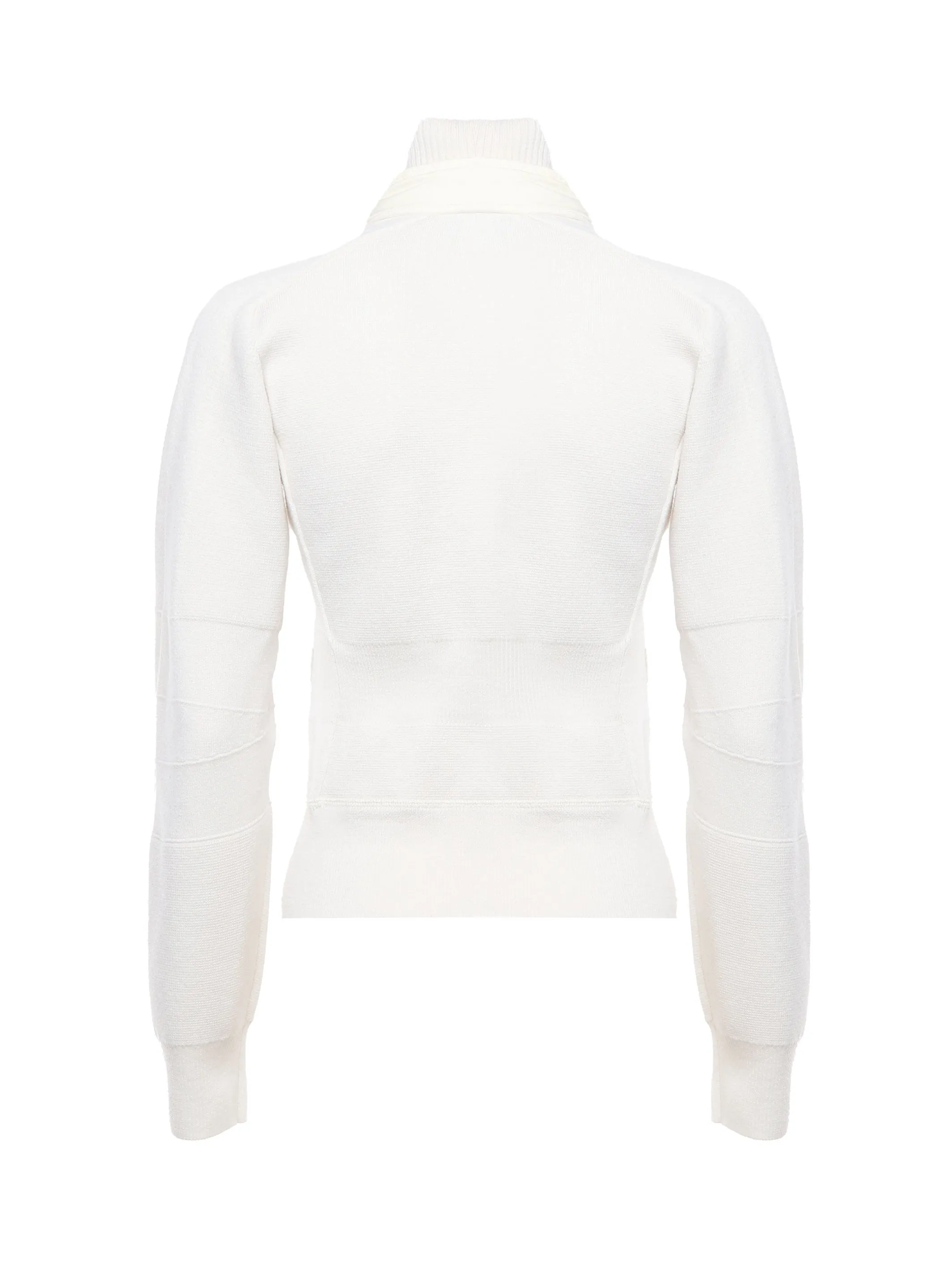 White Padded Wool Cardigan with Zipper