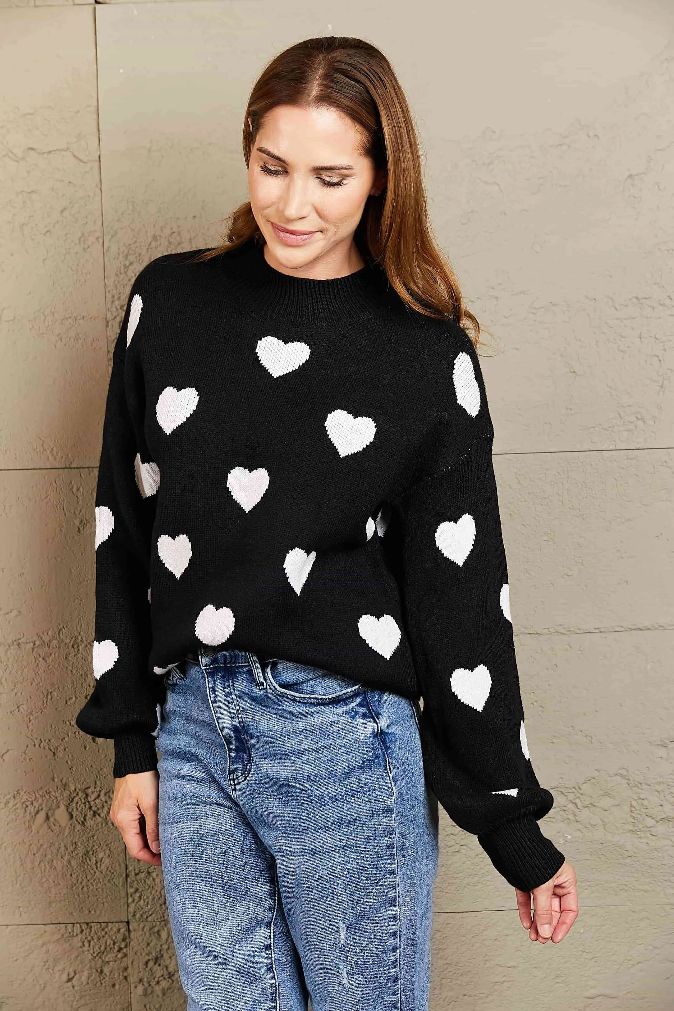 Wild at Heart Pattern Lantern Sleeve Round Neck Tunic Sweater | 3 Colors